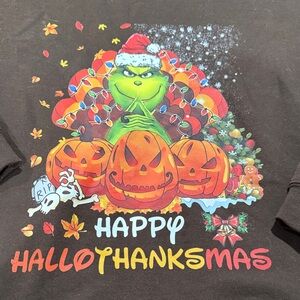 Happy HalloThanksMas Chocolate Pullover Grinch Crewneck Sweatshirt 4X